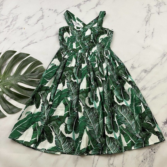 BANNED Dresses & Skirts - Banned Retro Tropical Leaf Swing Dress Size S New Green White Pinup Fit Flare